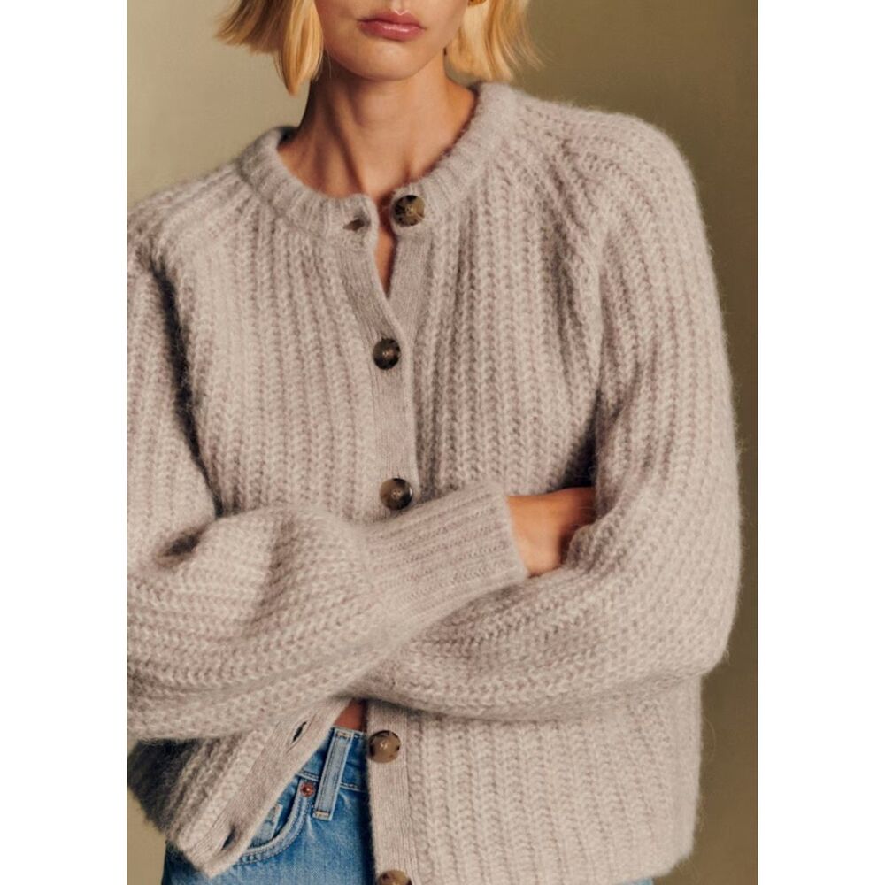 La Maille Sézane Oatmeal Mohair Blend Chunky Cardigan XXS